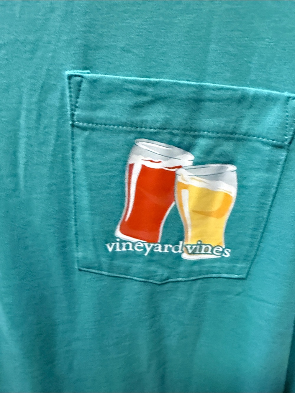 Vineyard Vines Teal Long Sleeve Pocket Tee with Beer Glass Patch - Picture 3 of 5